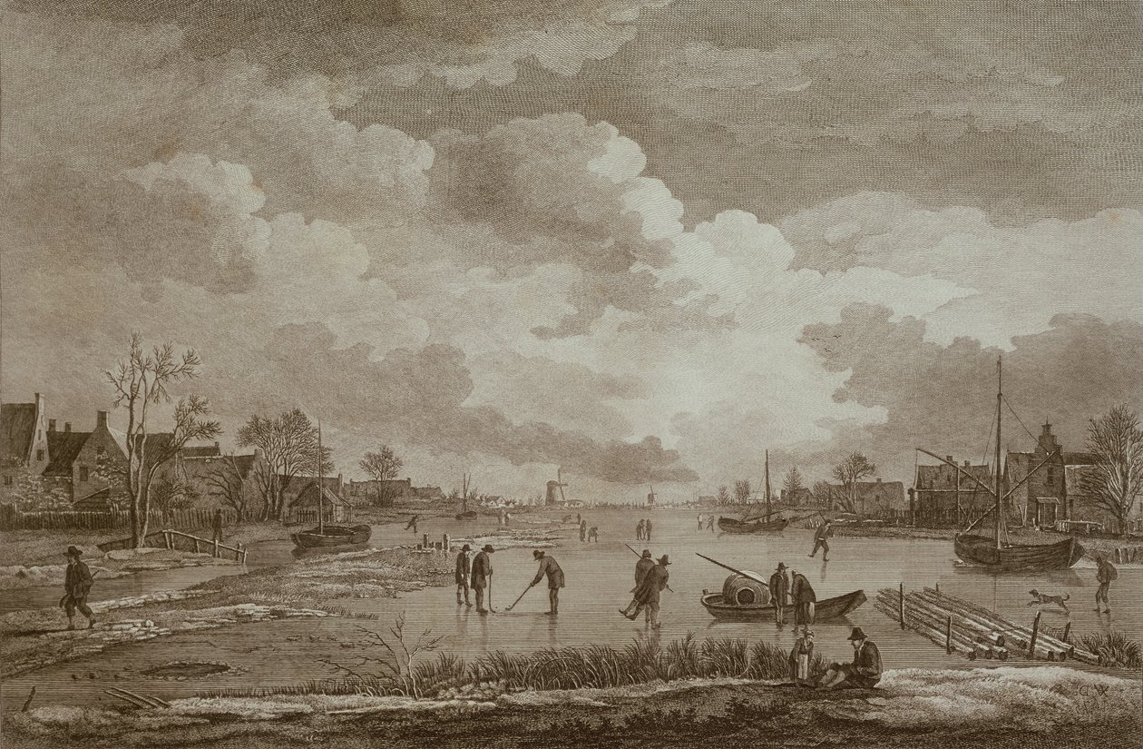 Kış, Buz üzerinde Golf, Van Drever tarafından bakır hat gravürü, c.1753 by Unbekannt Unbekannt