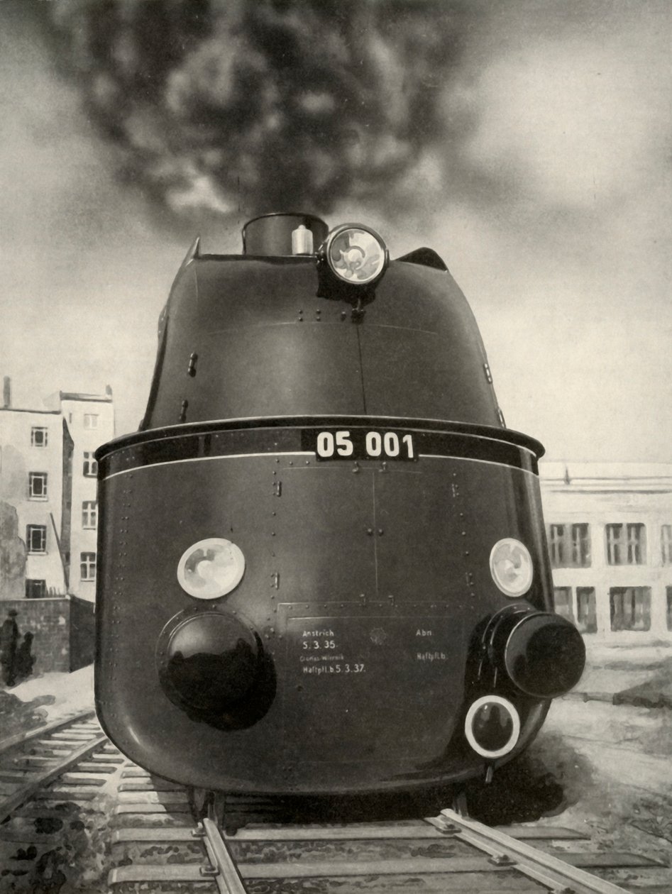 Bu yeni Alman aerodinamik lokomotifi, 1935-36 tarafından yürütülen bir denemede Saatte 119 Mil elde edildi. by Unbekannt