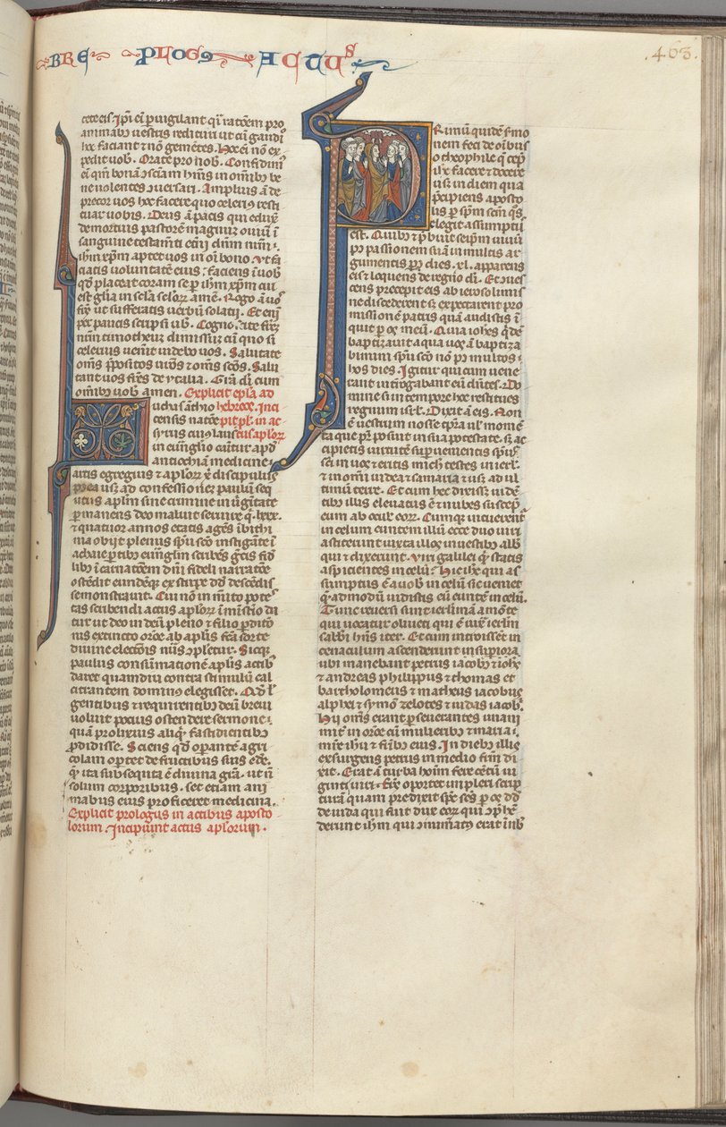 74. Fol. 463r, Acts, tarihselleştirilmiş ilk P, The Ascension, c. 1275-1300. by Unbekannt