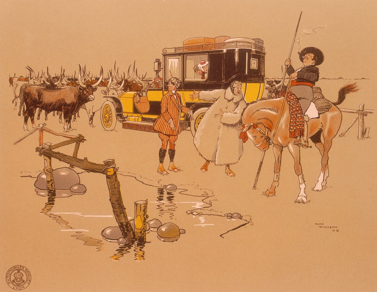 Sığırların ortasında sıkışmış bir Berliet arabası, 1906 by Unbekannt