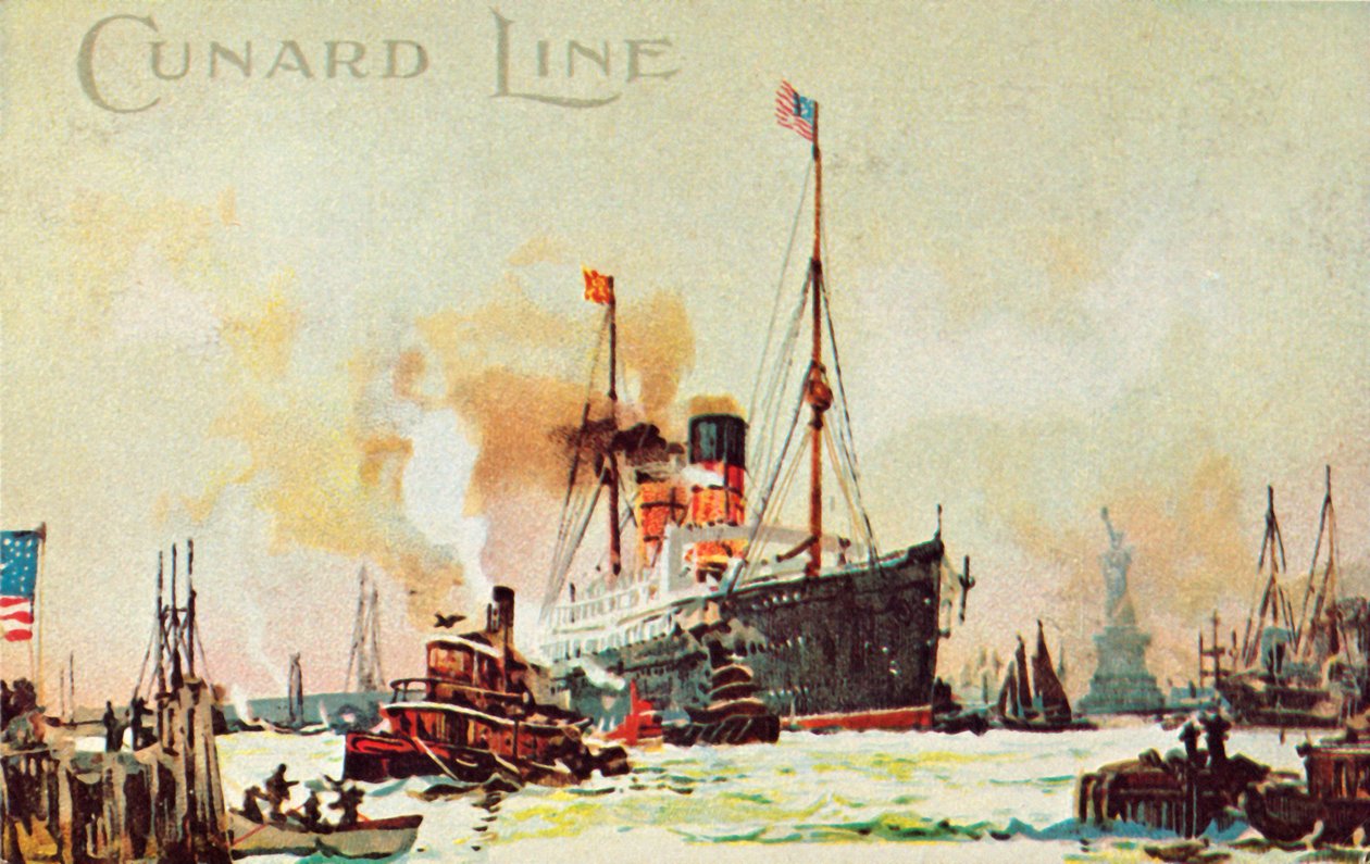 Bir Cunard okyanus gemisi North River, New York City, ABD, c1900