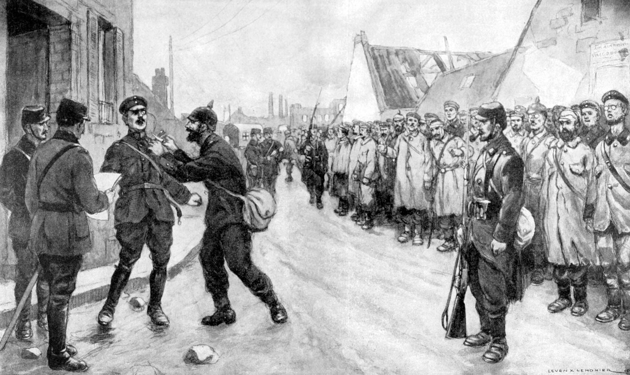 Bir Alman Mahkûmu Bir Subayına Saldırmaya Cesaret Ediyor, Fransa, Birinci Dünya Savaşı, 1915 by Unbekannt