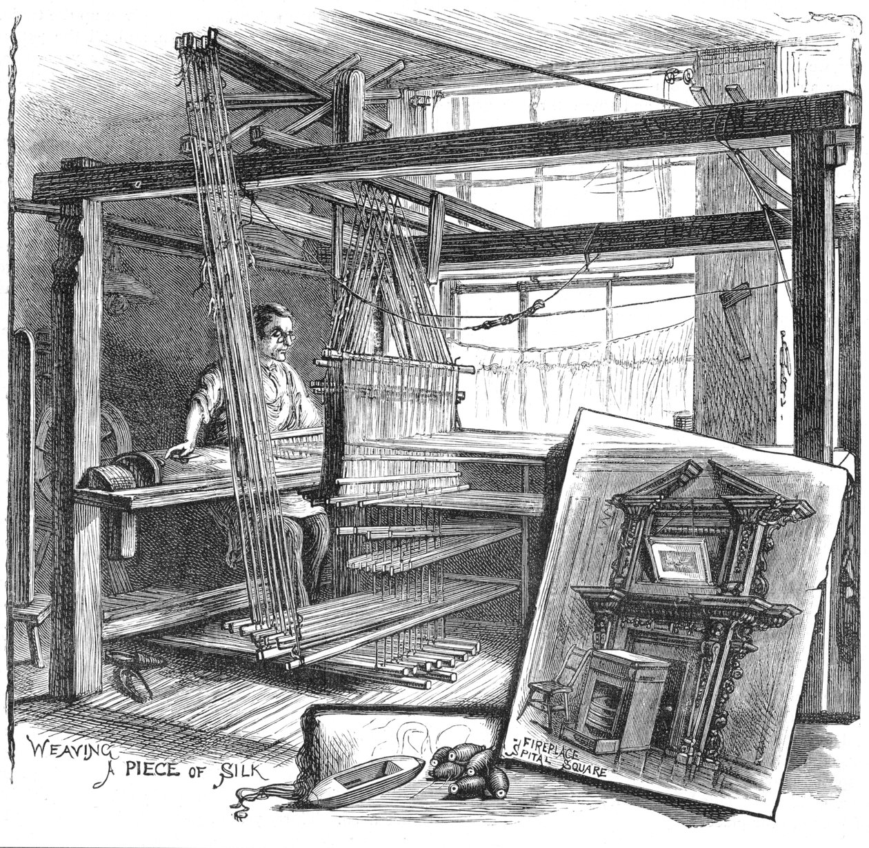 El tezgahında bir Spitalfields ipek dokumacısı, 1884 by Unbekannt