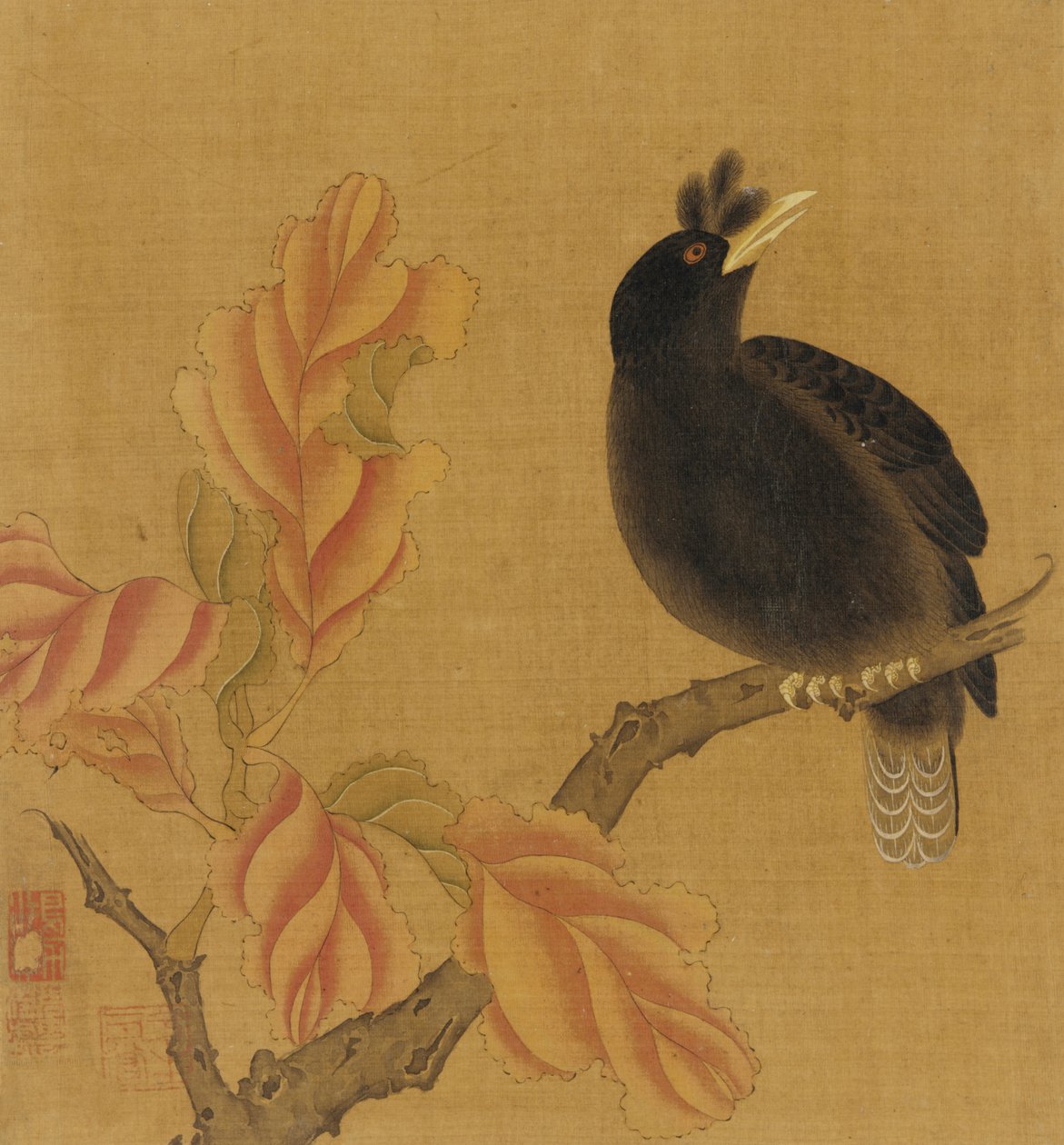 Dalda bir kara kuş, sonbahar yaprakları, Qing hanedanı, 18. yüzyıl. by Unbekannt