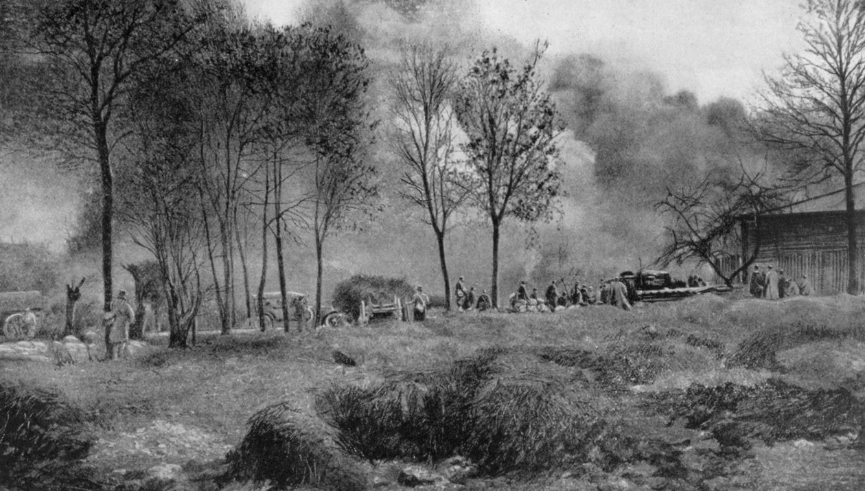 Alman yangın bombalarından yanan bir çiftlik, Artois, Fransa, I. Dünya Savaşı, 1915 by Unbekannt