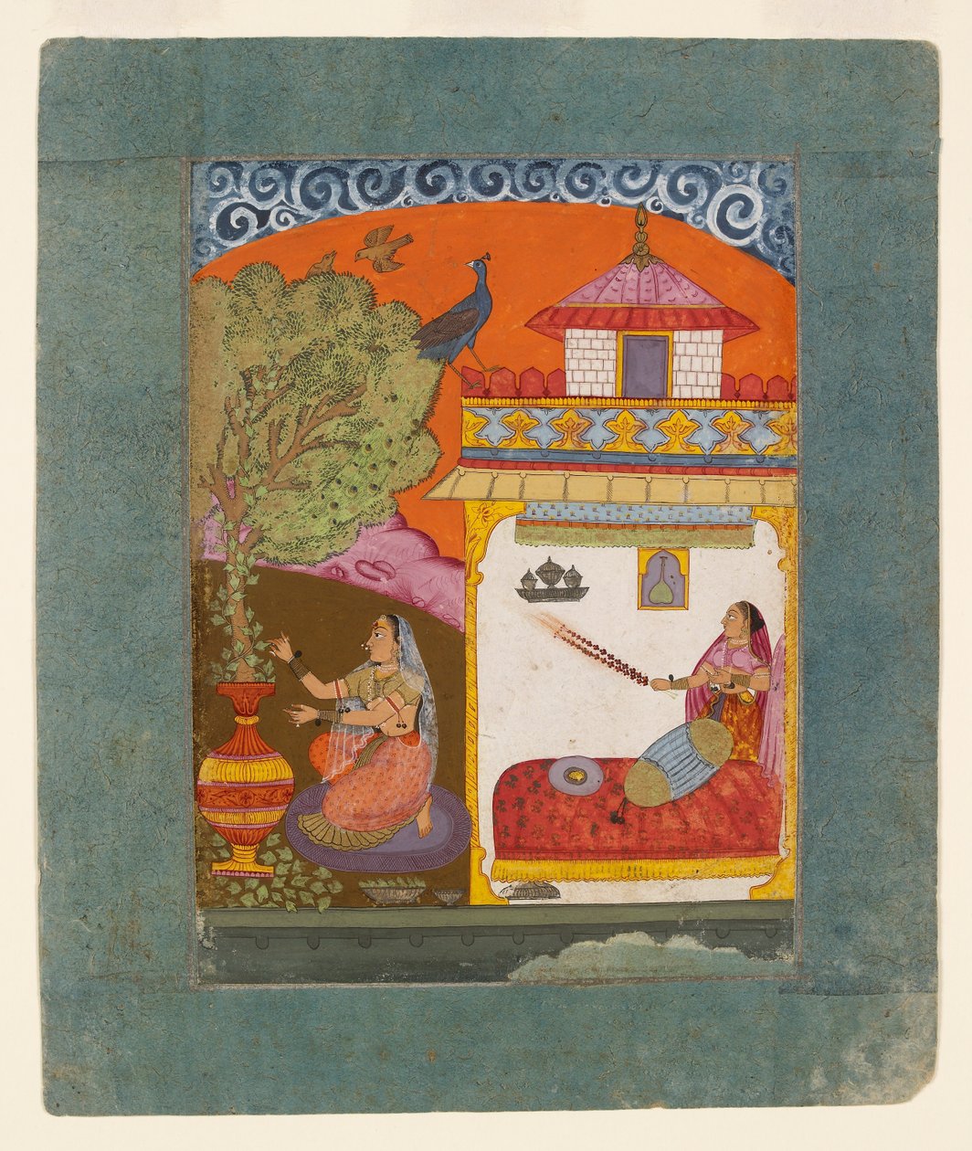 Yaprakları yolan bir bayan, Gunakali Ragini müzik modunu gösteren, c1675 by Unbekannt