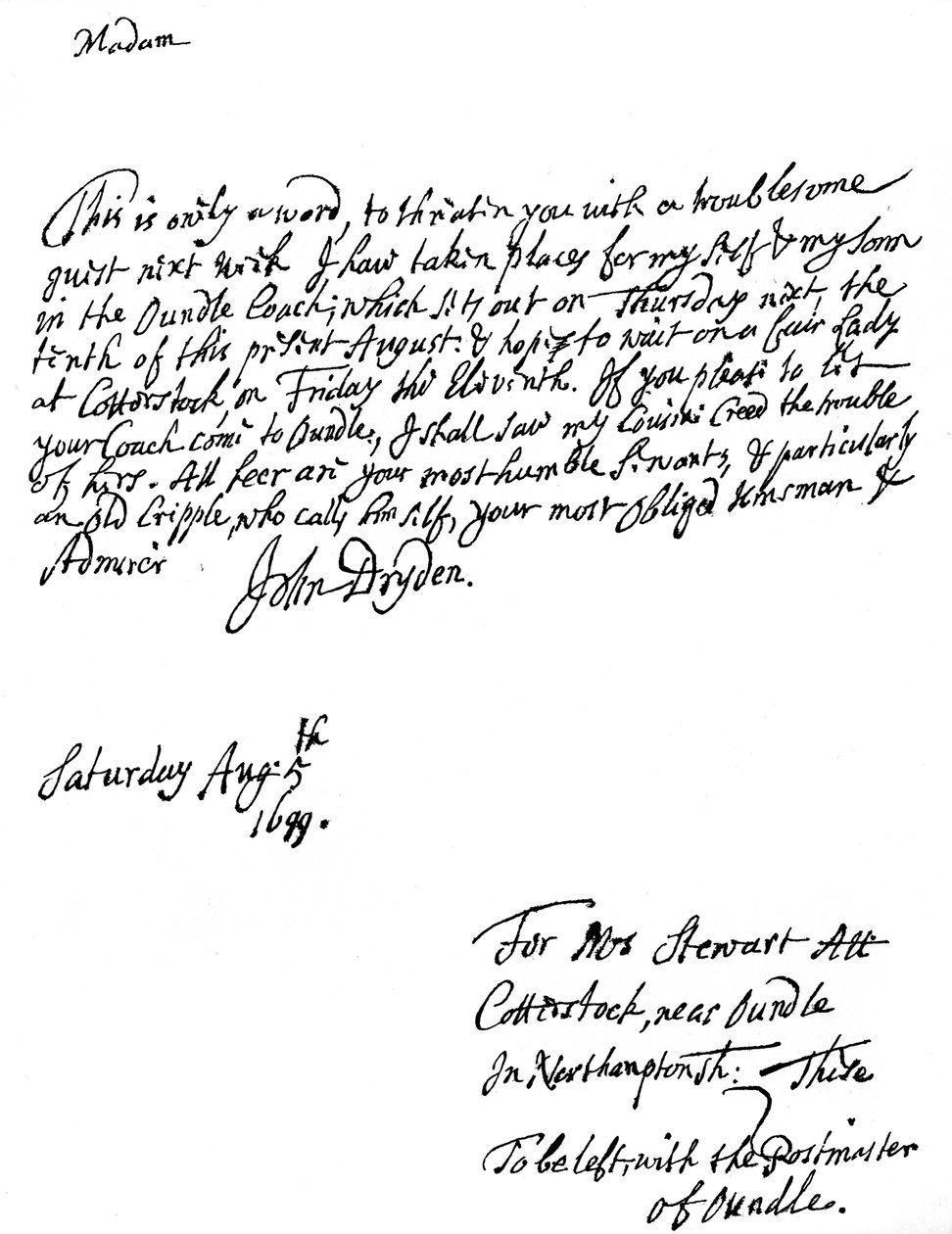 John Dryden tarafından yazılmış bir mektup 1631-12700, İngiliz şair, 1699 1840 by Unbekannt