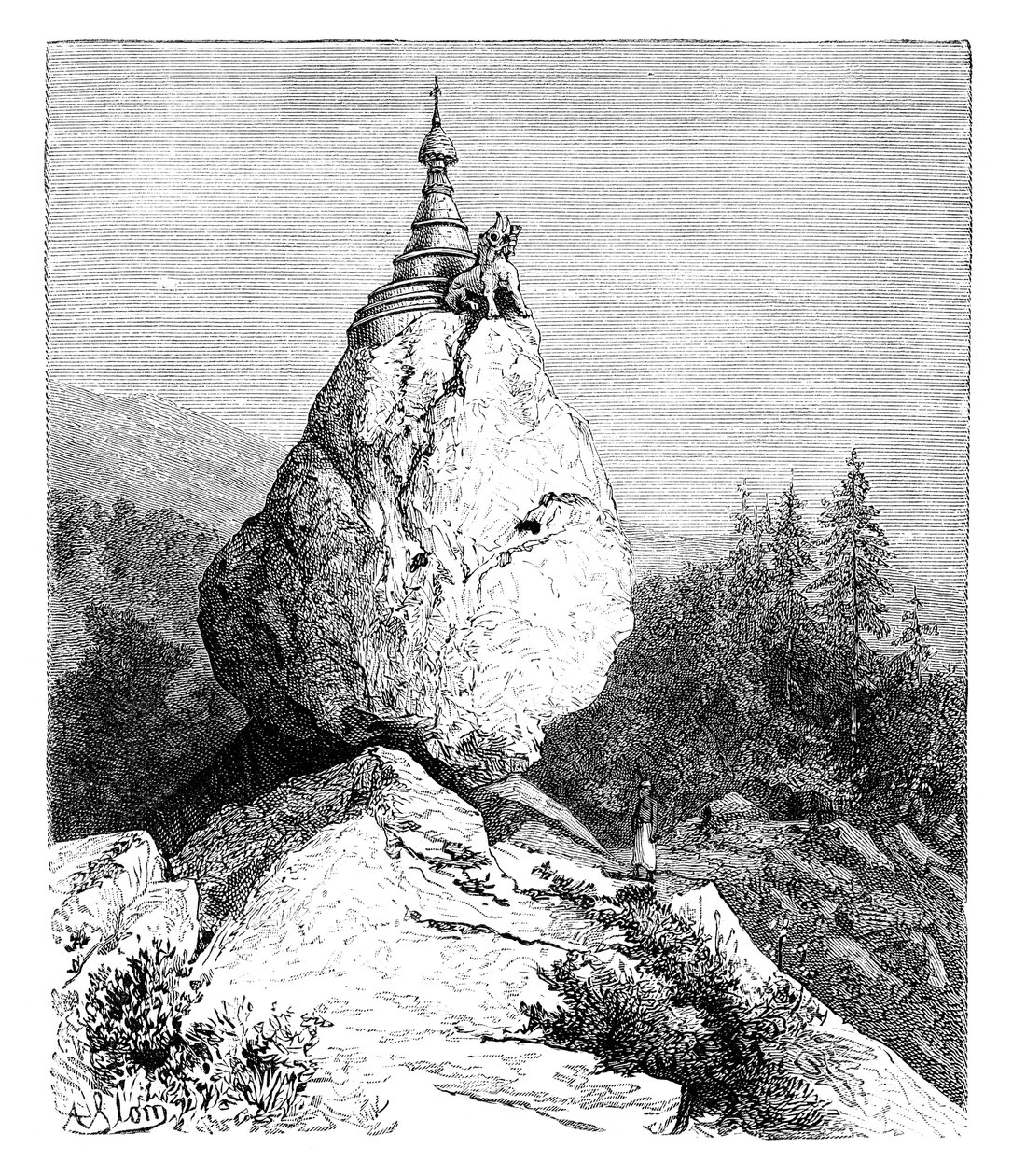 Bir kayanın tepesinde bir pagoda, 1895 by Unbekannt