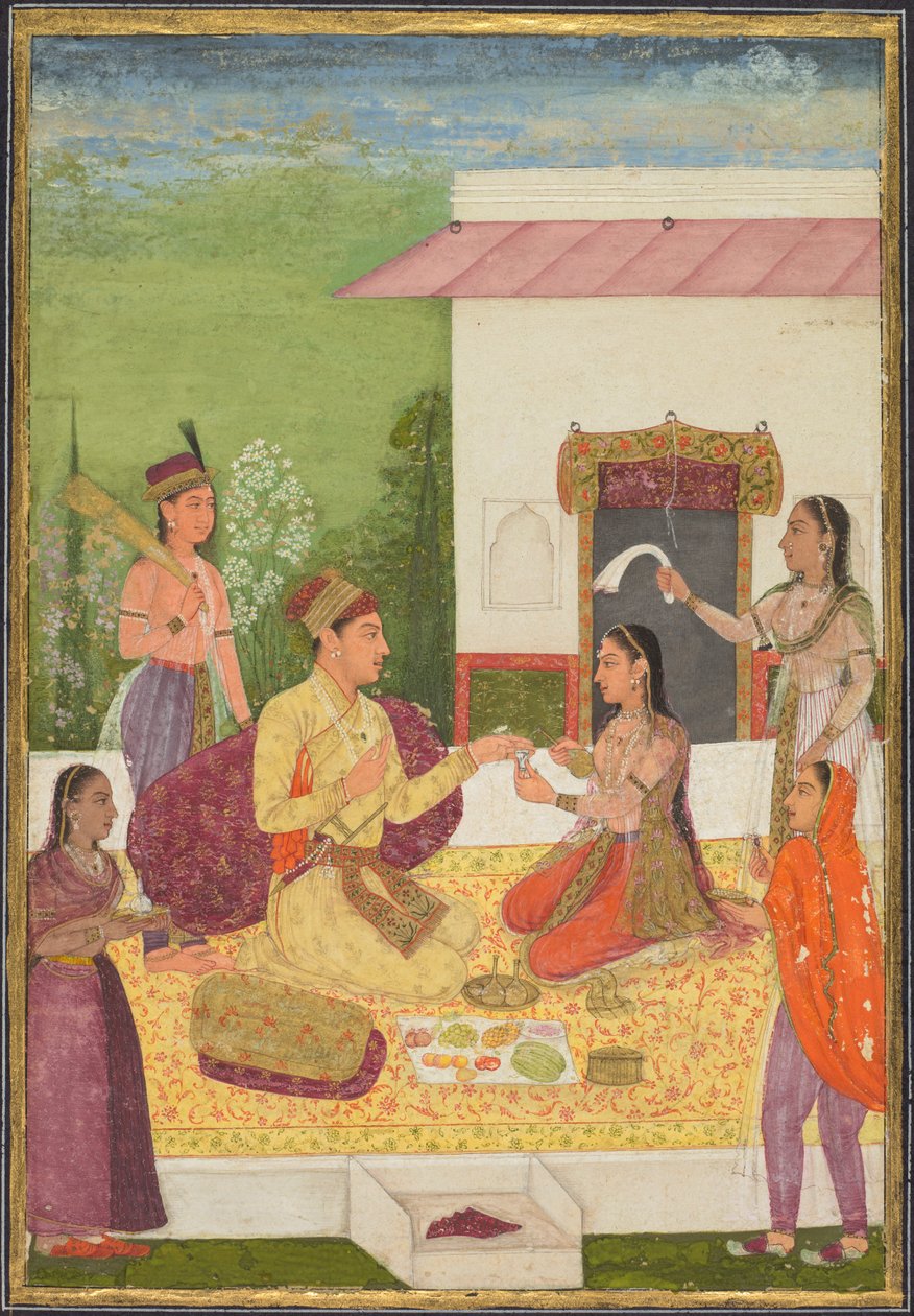 Terasta yemek yerken bir kadınla sohbet eden prens..., c. 1710-1720. by Unbekannt