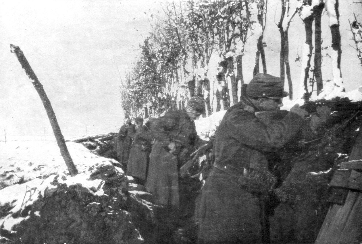 Yedek piyadelerle dolu bir siper, Pas-de-Calais, Fransa, kış, 1915 by Unbekannt