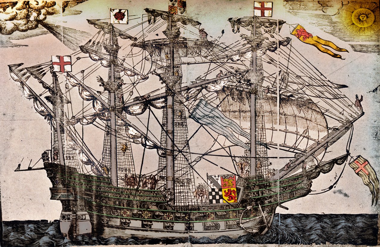 The Ark Royal olduğuna inanılan bir geminin gravürü, c1587 by Unbekannt