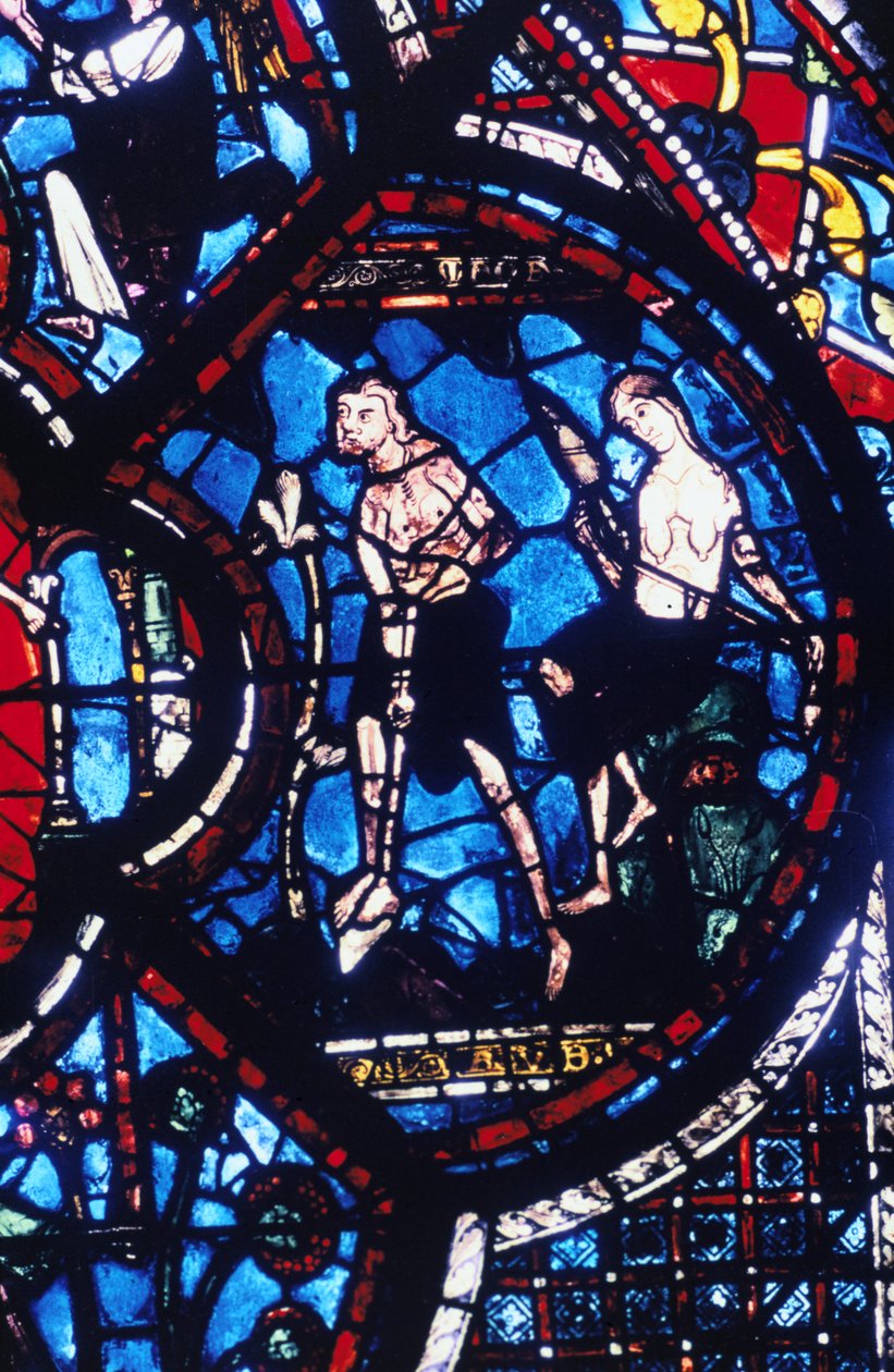 Adem ve Havva, vitray, Chartres Katedrali, Fransa, 1205-1215 by Unbekannt