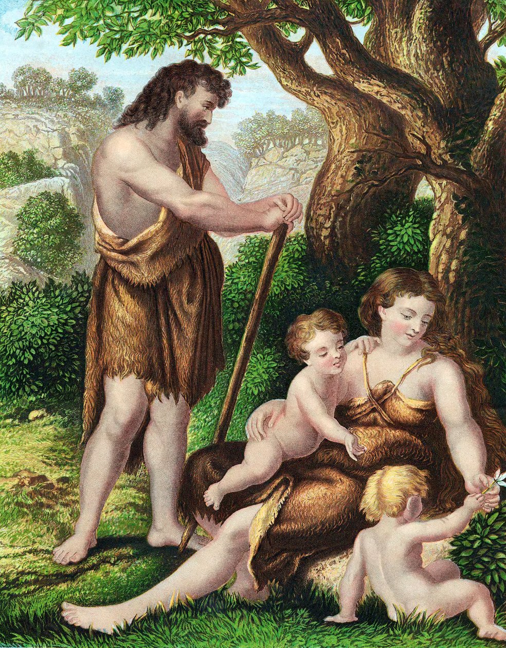 Adem ve Havva, oğulları Cain ve Abel ile vahşi doğada dinlenirken, c1860 by Unbekannt