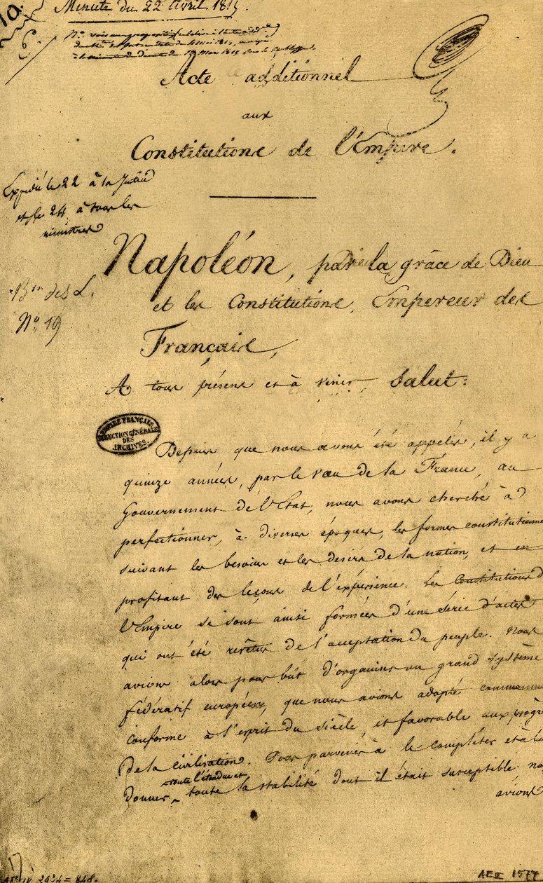 İmparatorluğun anayasalarına ek kanun, 22 Nisan 1815, 1921. by Unbekannt