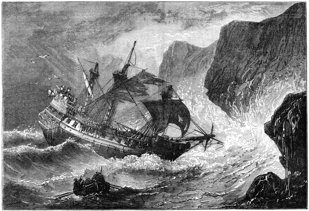 Amiral Somers gemisini karaya çıkarıyor, Bermuda, 1609 c1880 by Unbekannt