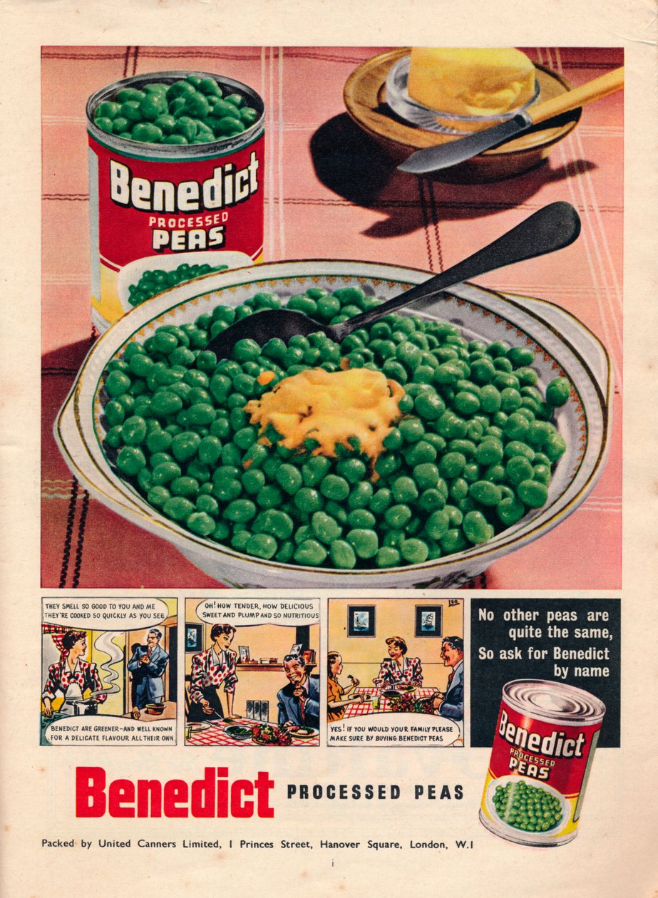 Benedict işlenmiş bezelye reklamı, 1951 by Unbekannt