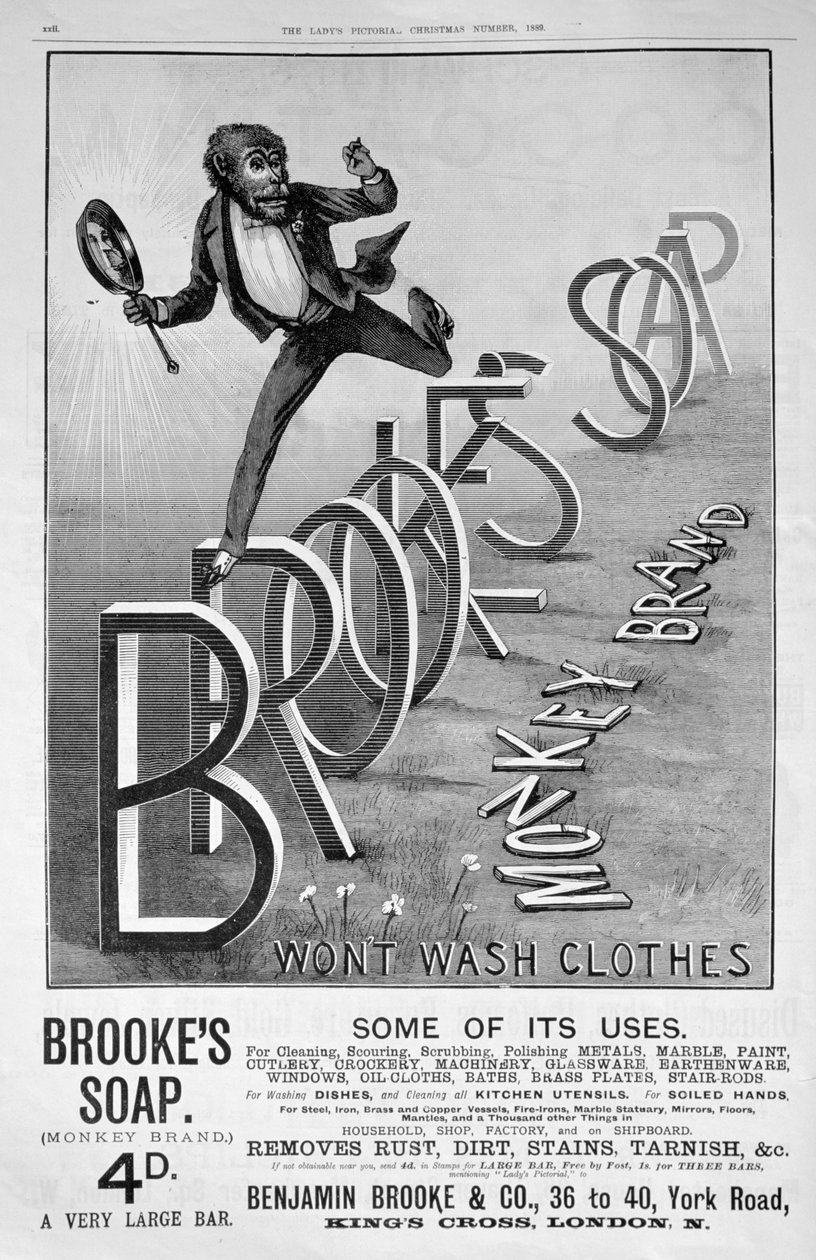 Brookes Monkey Brand sabun reklamı, 1889 by Unbekannt