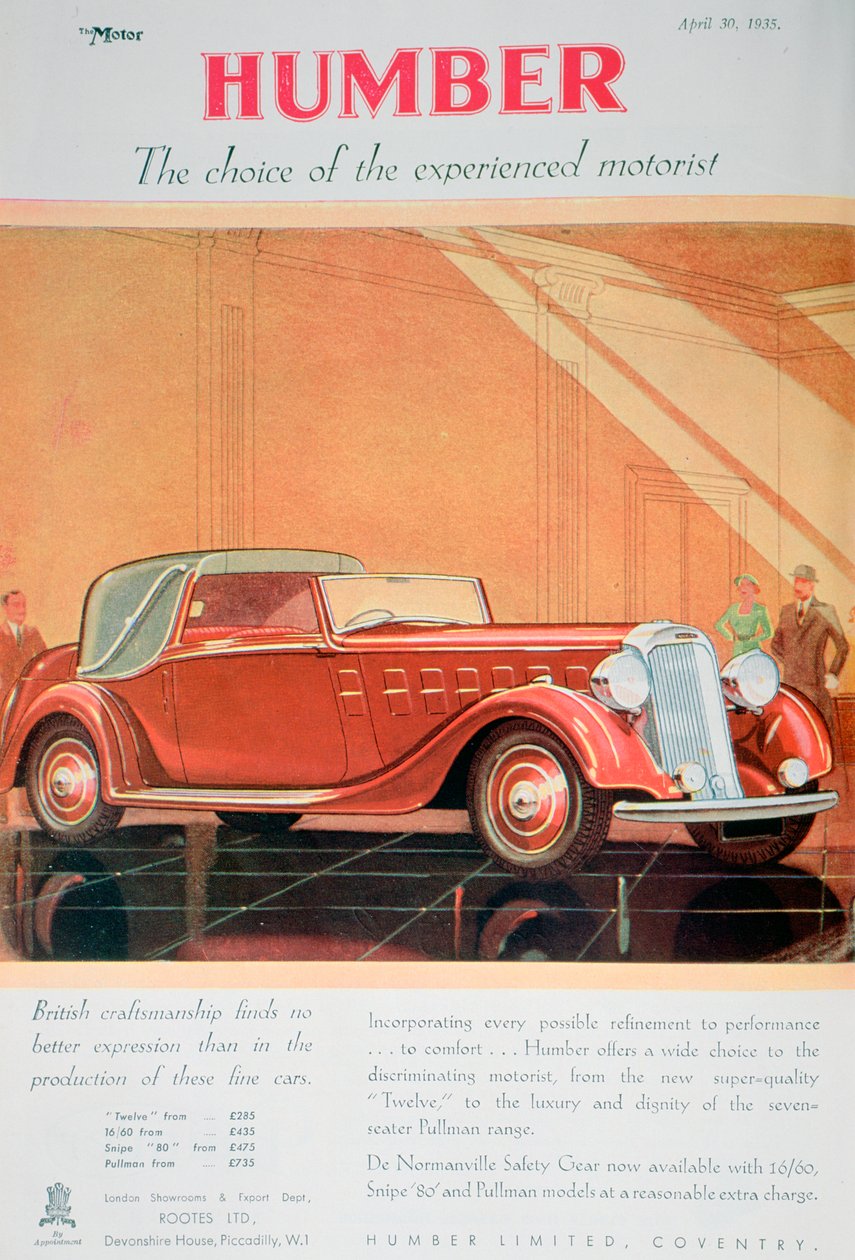 Humber motorlu arabalar için reklam, 1935 by Unbekannt