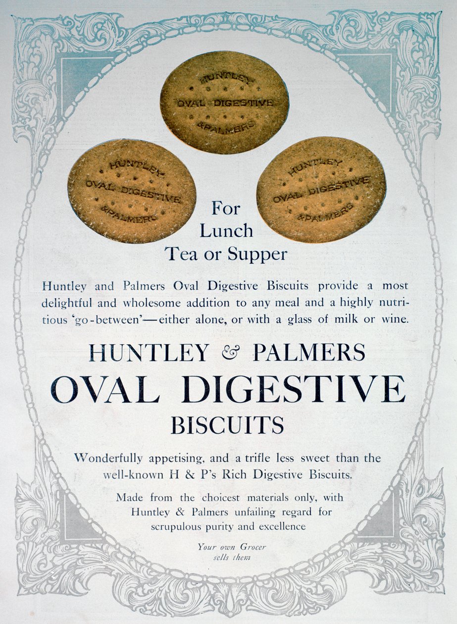 Huntley ve Palmers Oval Sindirim Bisküvileri için Reklam, 1909 by Unbekannt