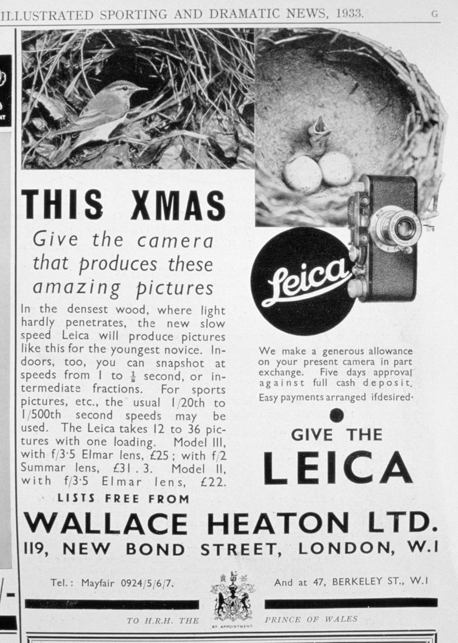Wallace Heaton Ltd, New Bond Street, Londra, 1933 tarafından satılan Leica kameraları için reklam by Unbekannt