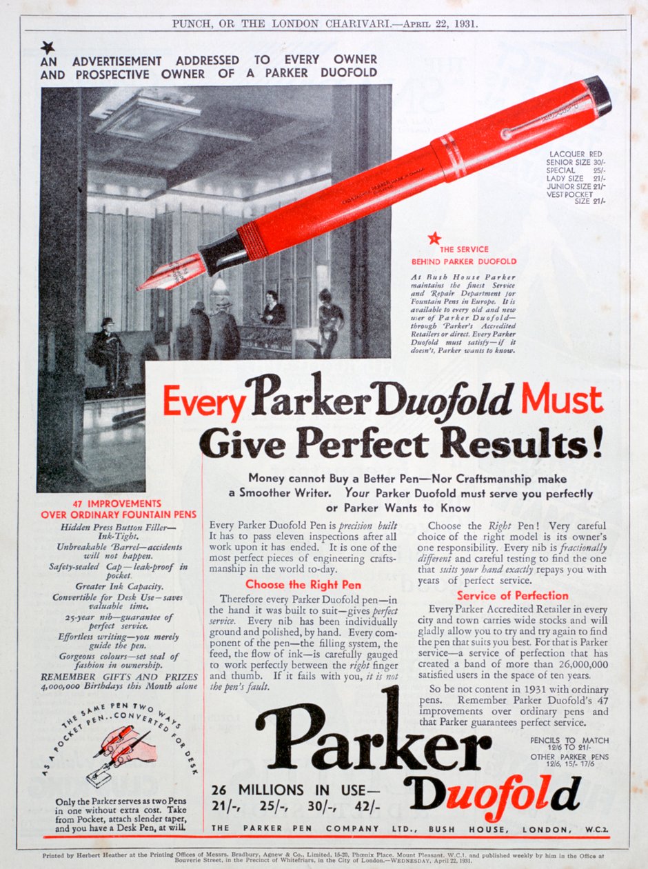 Parker kalemleri için reklam, 1931 by Unbekannt