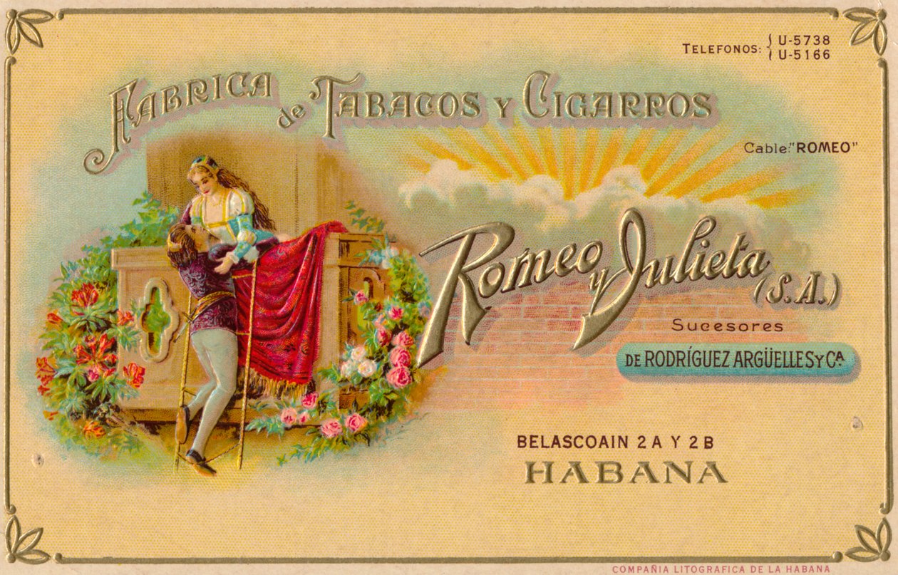Romeo y Julieta puroları için reklam, c1900s by Unbekannt