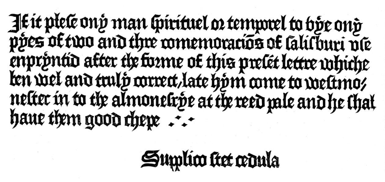 William Caxton tarafından basılan bir kitabın reklamı, 15. yüzyıl 1893 by Unbekannt