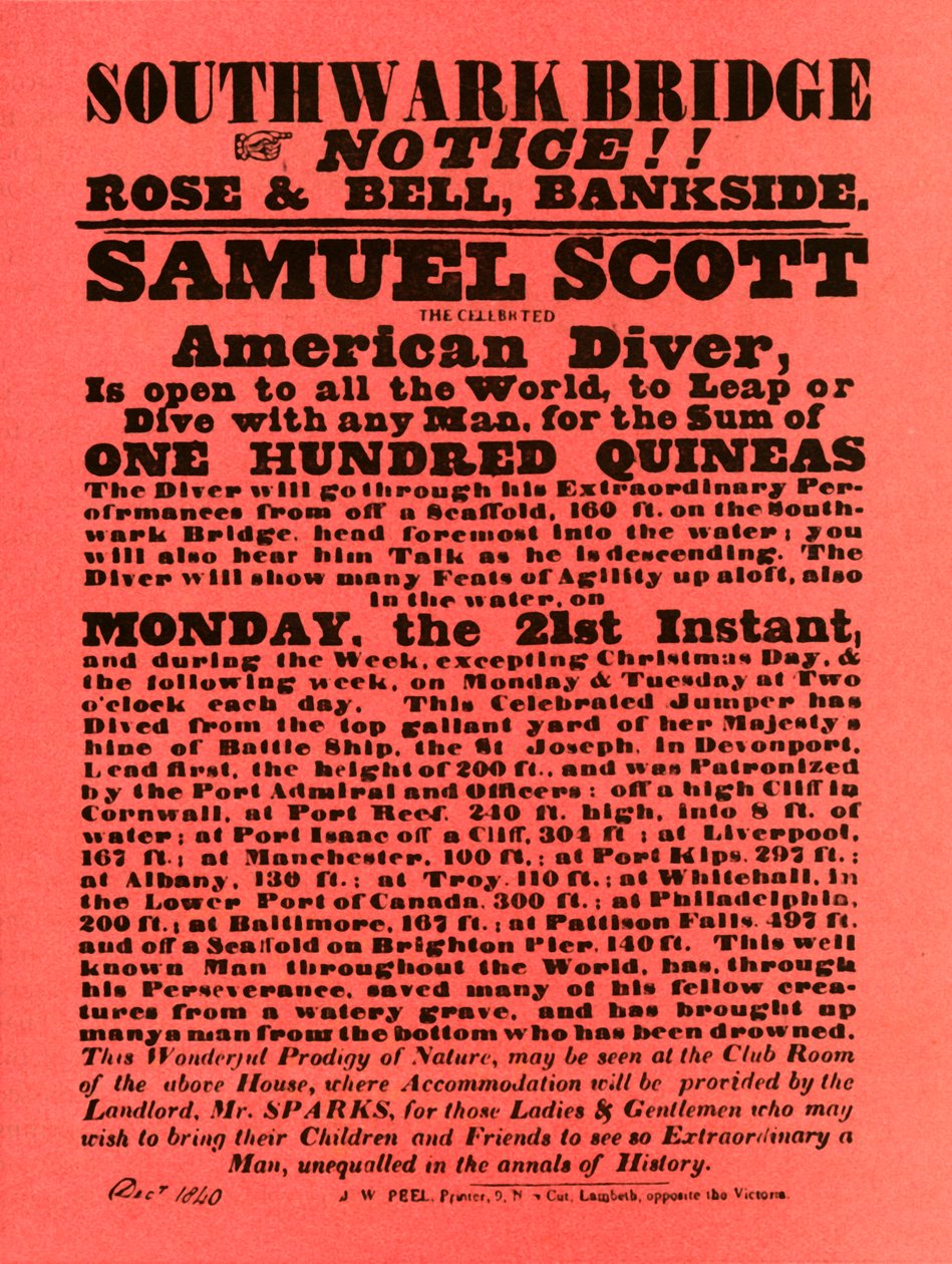 1840, 1948, Samuel Scott tarafından yapılan dublör gösterilerinin reklamı. by Unbekannt