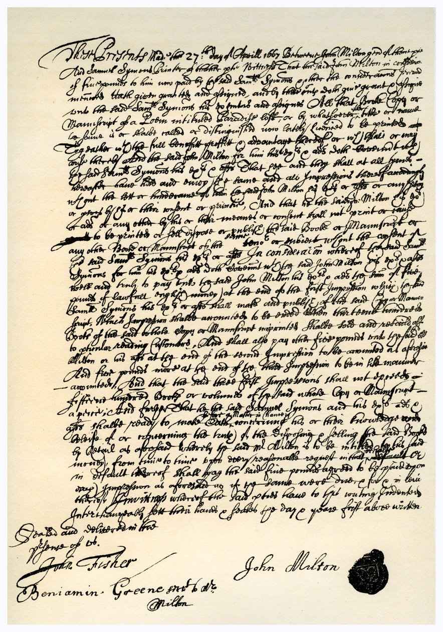 John Millton ve Samuel Symons arasındaki anlaşma, 27 Nisan 1667 by Unbekannt