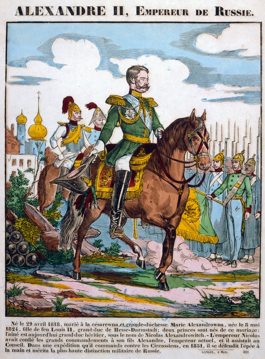 Alexander II, Rusya Çarı, birlikleri gözden geçiriyor, c1855 by Unbekannt