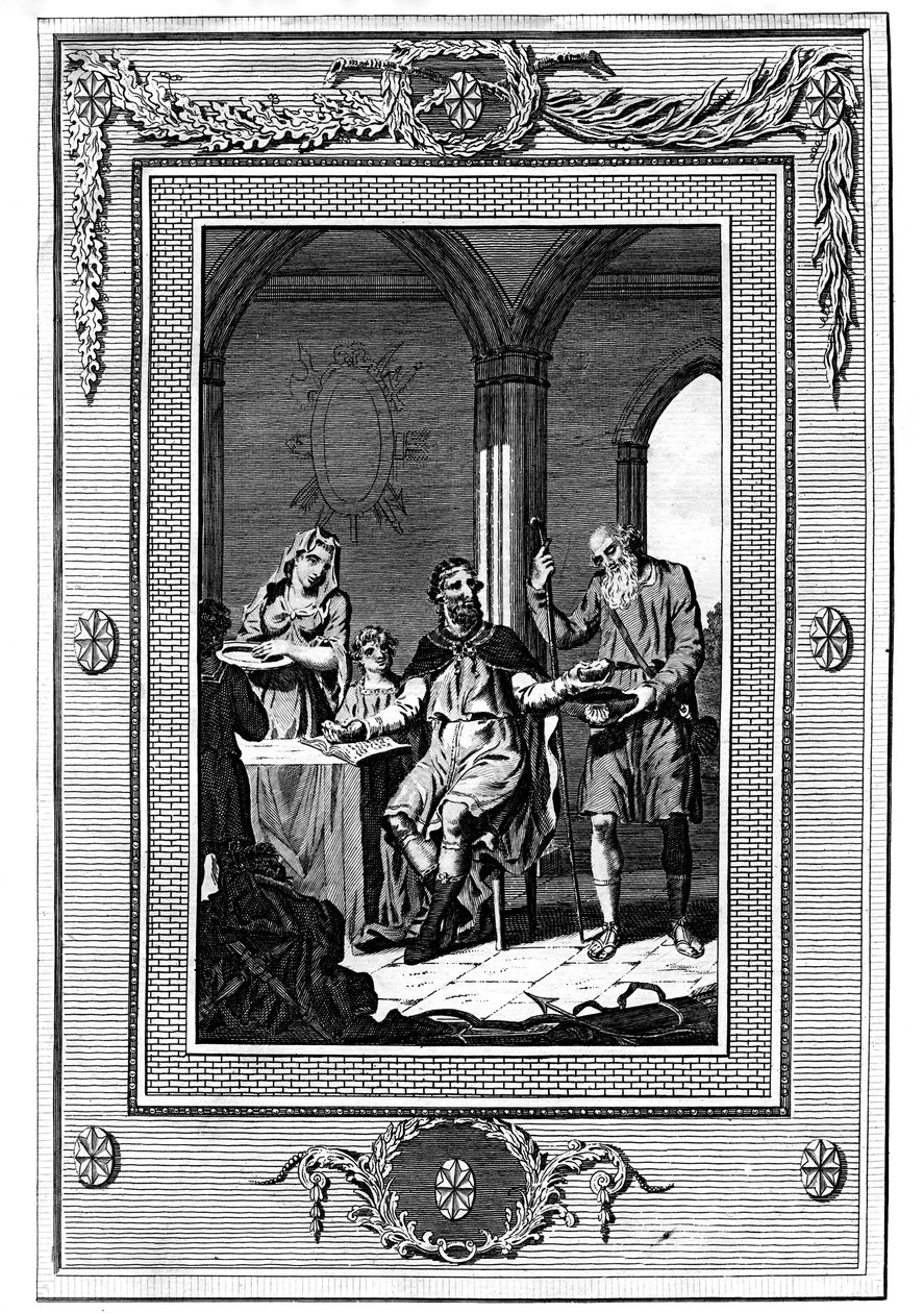 Büyük Alfred, somununu fakir bir hacı ile bölüyor, 9. yüzyıl, 1772 by Unbekannt