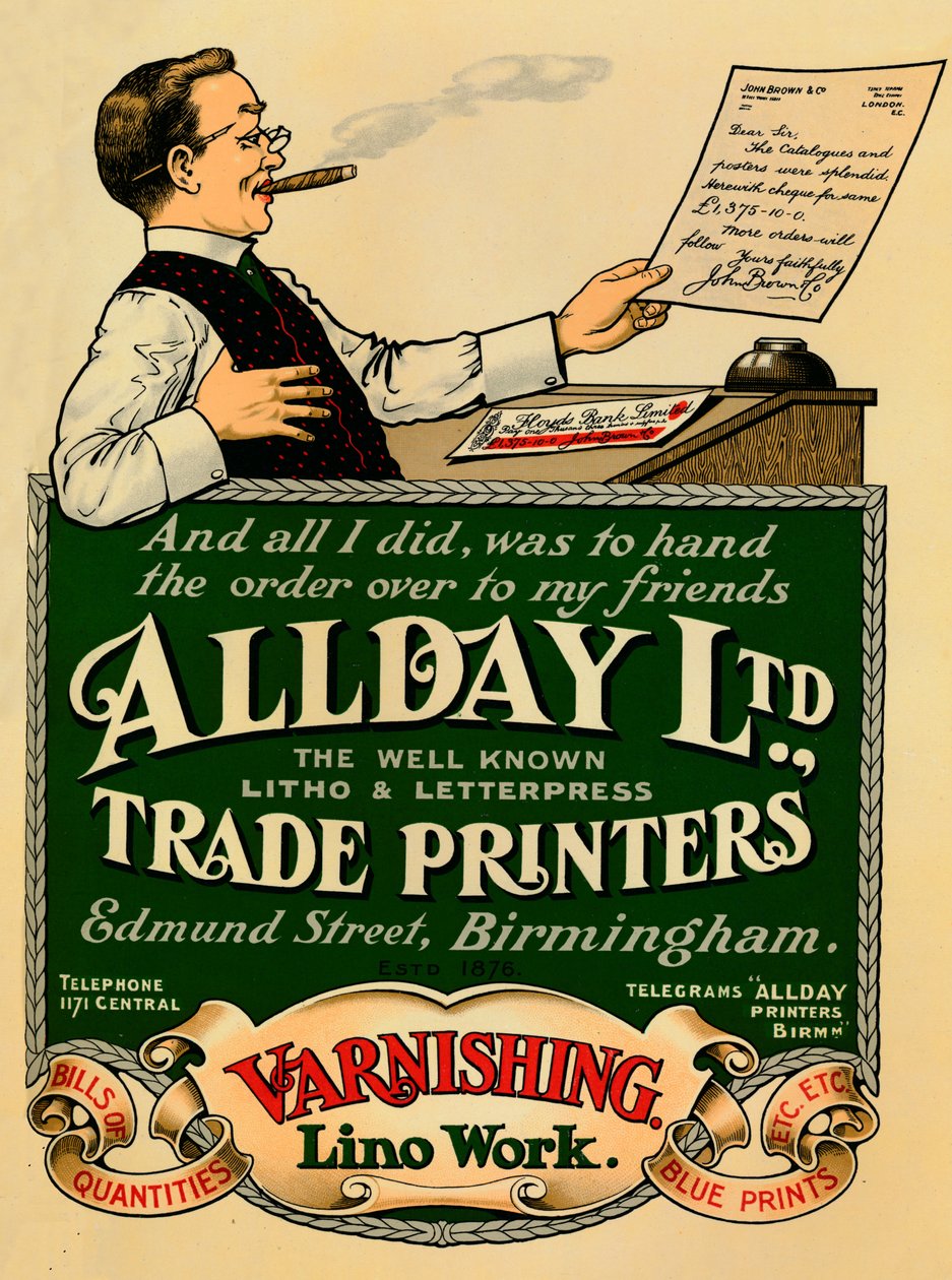 Allday Ltd., Ticari Yazıcılar reklamı, 1910 by Unbekannt