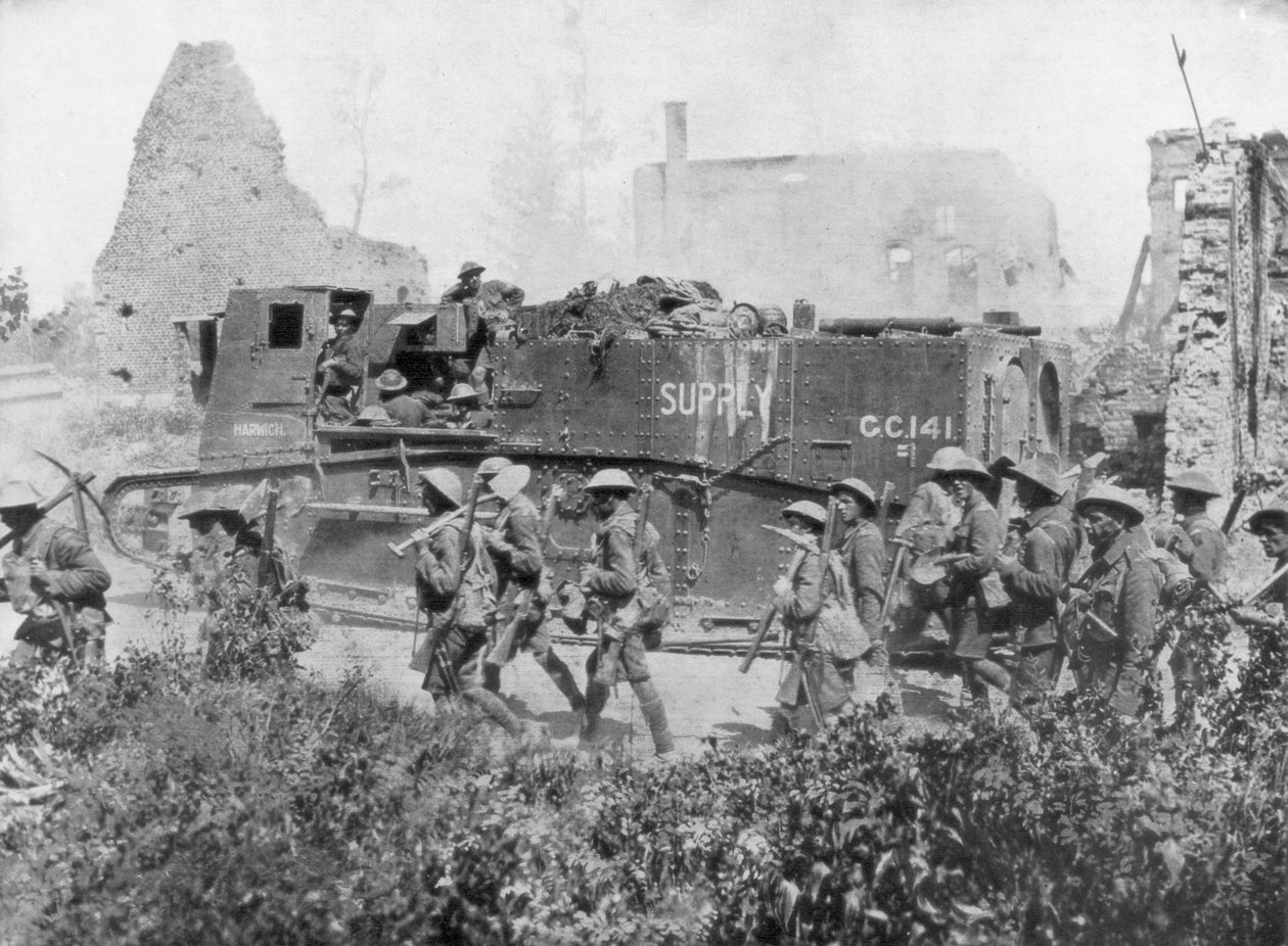27 Ekim 1918, kurtarılmış bir kasabada yürüyen Müttefik birlikler by Unbekannt