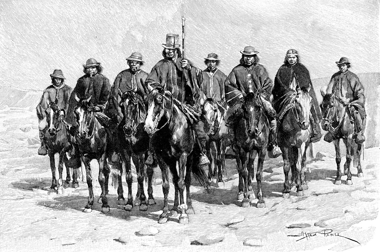 Bir Araukanlı Mapuche şefi ve ekibi, ŞiliArjantin, 1895 by Unbekannt