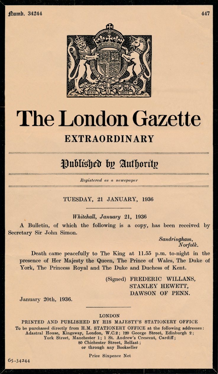 The London Gazette tarafından King George V 1865-1936