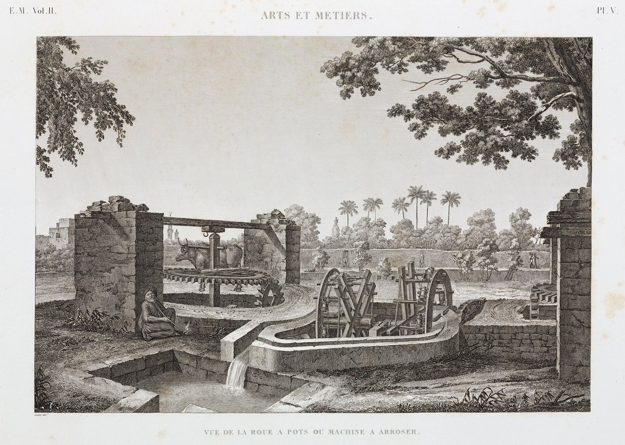 Animal Power Wheel ve kova sulama sistemi, Mısır, c 1798 by Unbekannt