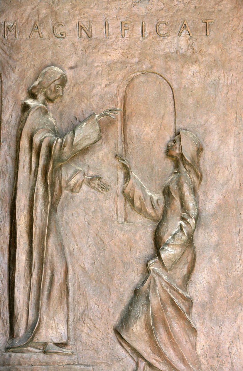 Müjde bazilikası kapı heykeli: Ziyaret (Mary ve Elizabeth), Nasıra, İsrail by Unbekannt