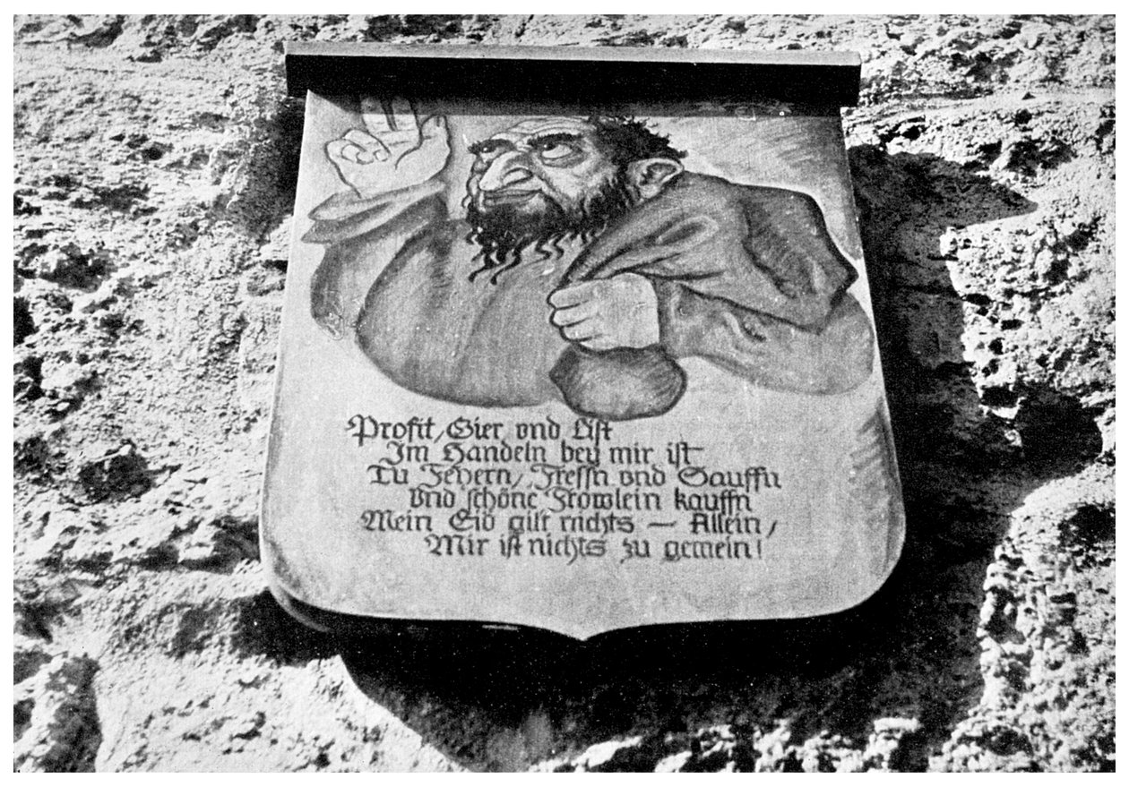 Anti-semitizm: şehir duvarındaki ortaçağ yazıtı, Rothenburg, Almanya, 1956 by Unbekannt