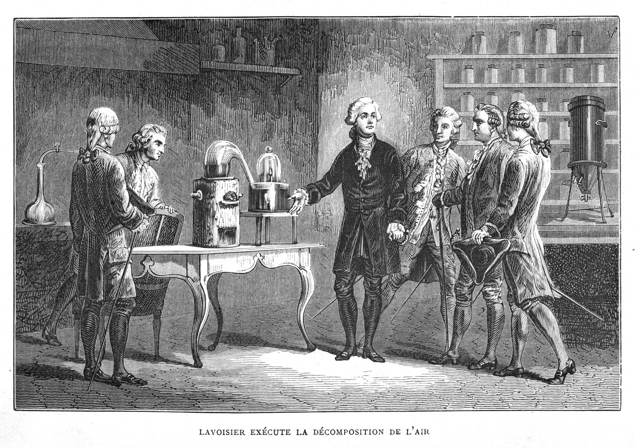 Antoine Laurent Lavoisier, Fransız kimyager, oksijen keşfini gösterirken, 1776 1874 by Unbekannt