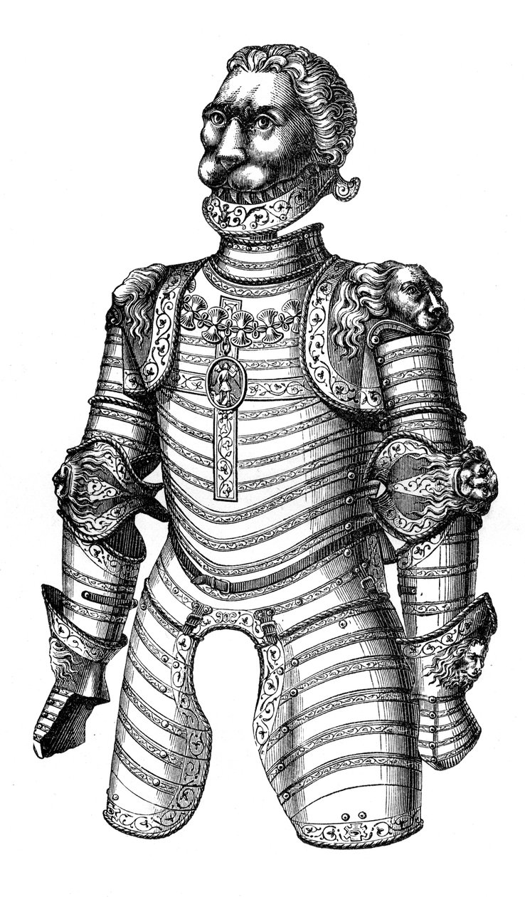 Louis XII'ye ait olduğu varsayılan aslanlarla süslenmiş zırh, 15. yüzyıl, 1870 by Unbekannt