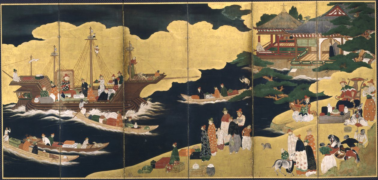 Portekiz gemisinin gelişi. Nanban ekranı, ca. 1600 by Unbekannt