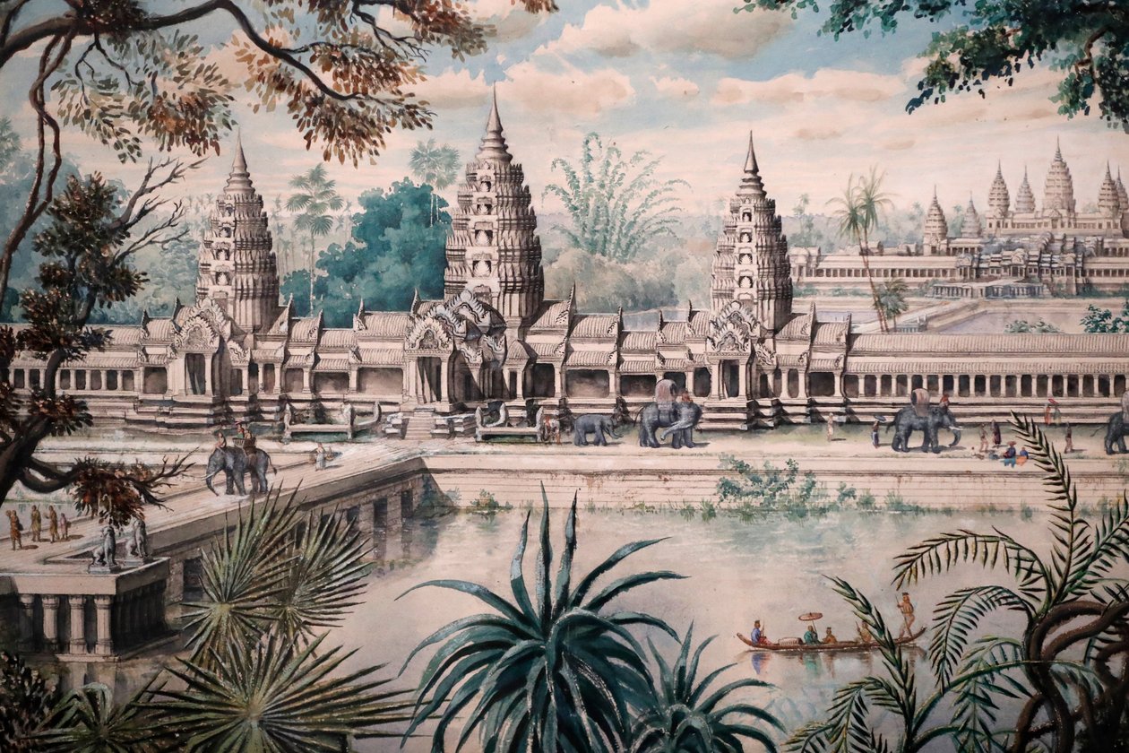 Asya Medeniyetleri Müzesi, Angkor, Kamboçya'nın kutsal şehrini keşfetmek, Angkor Wat'ın Görünümü, Henri Mouhot'un bir eskizinden sonra Jacques Guiaud'un bir çizimi üzerine basılmış baskı, Louis Delaporte tarafından 1870-73 civarında, Singap by Unbekannt