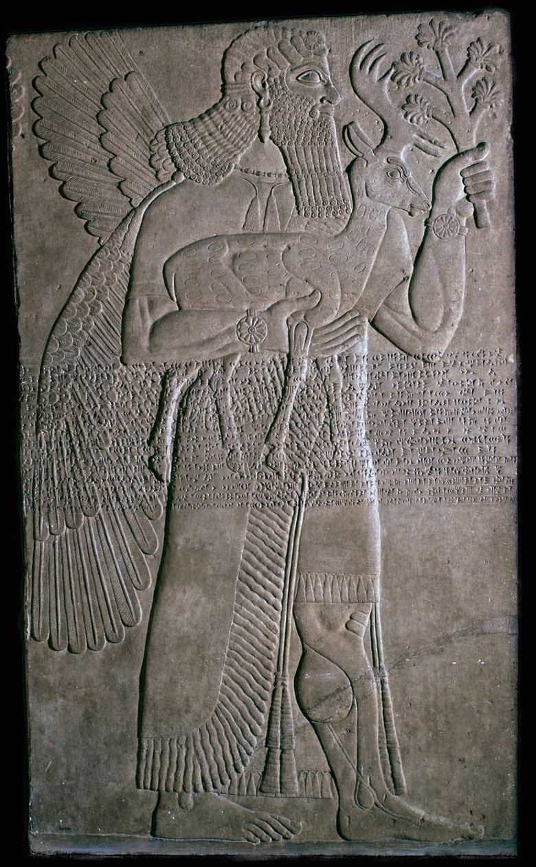 Kanatlı bir figürün Asur kabartması, MÖ 9. yy by Unbekannt