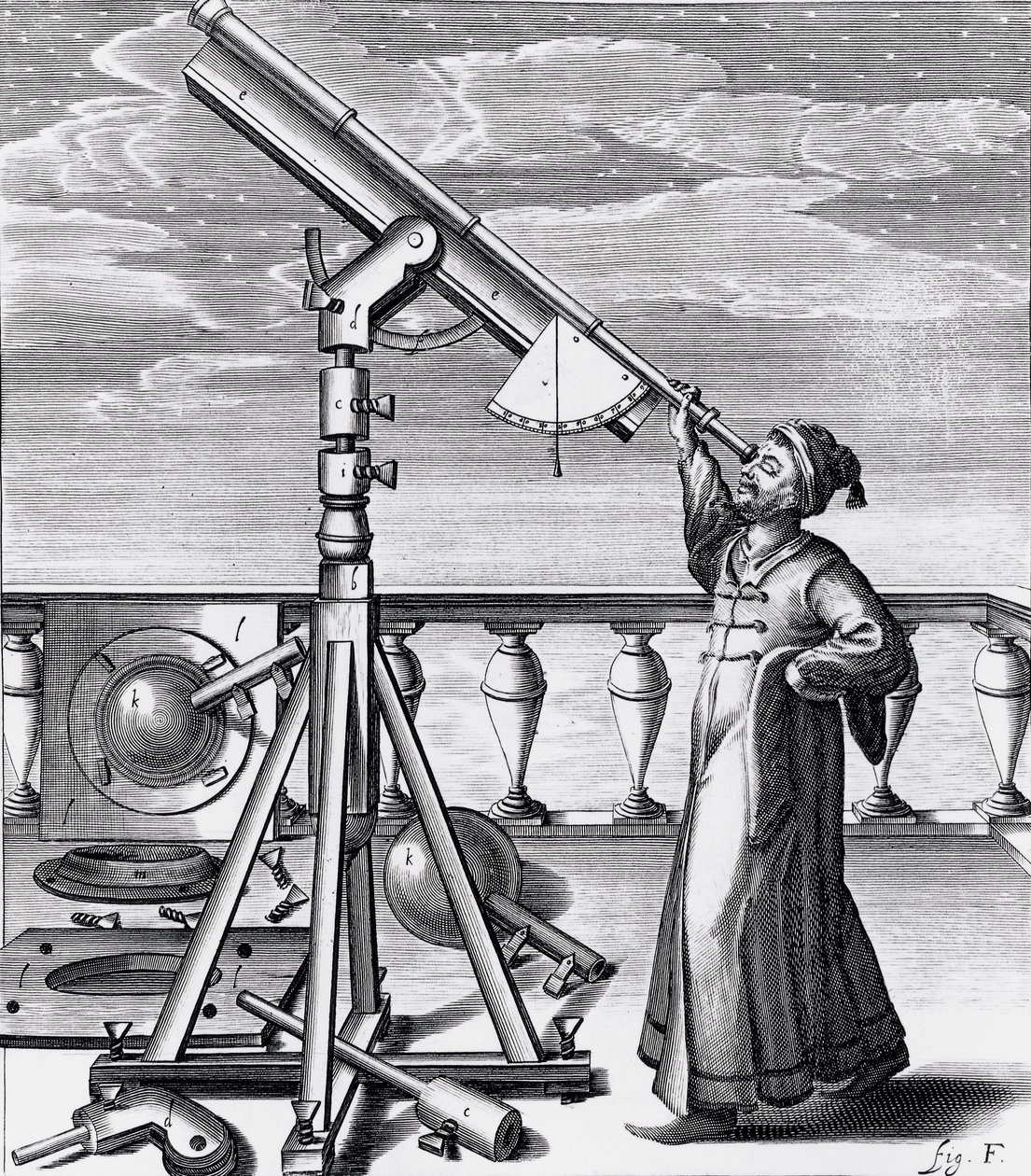 Gözlemci ile astronomik teleskop by Unbekannt