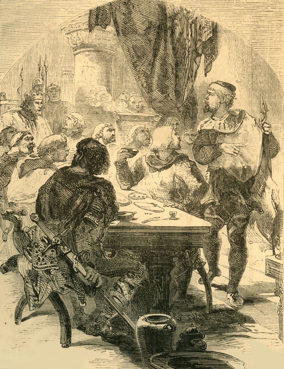 Harold tarafından verilen bir ziyafette, Normanların İstilası Haberini alır, c1890. by Unbekannt