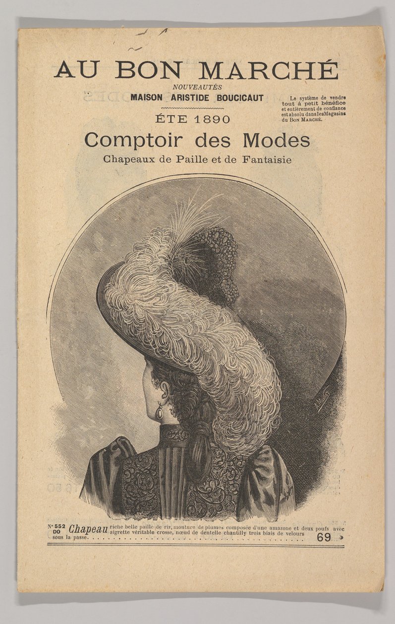 Au Bon Marché-Comptoir des Modes, Süslü Hasır Şapkalar, 1890 Yazı, 1890. by Unbekannt