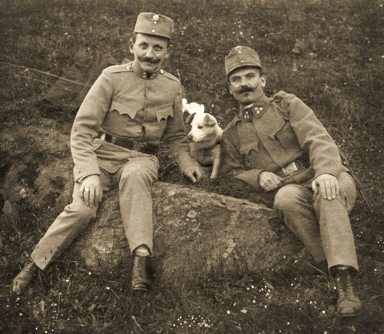 Bir köpek ile Avusturyalı askerler by Unbekannt