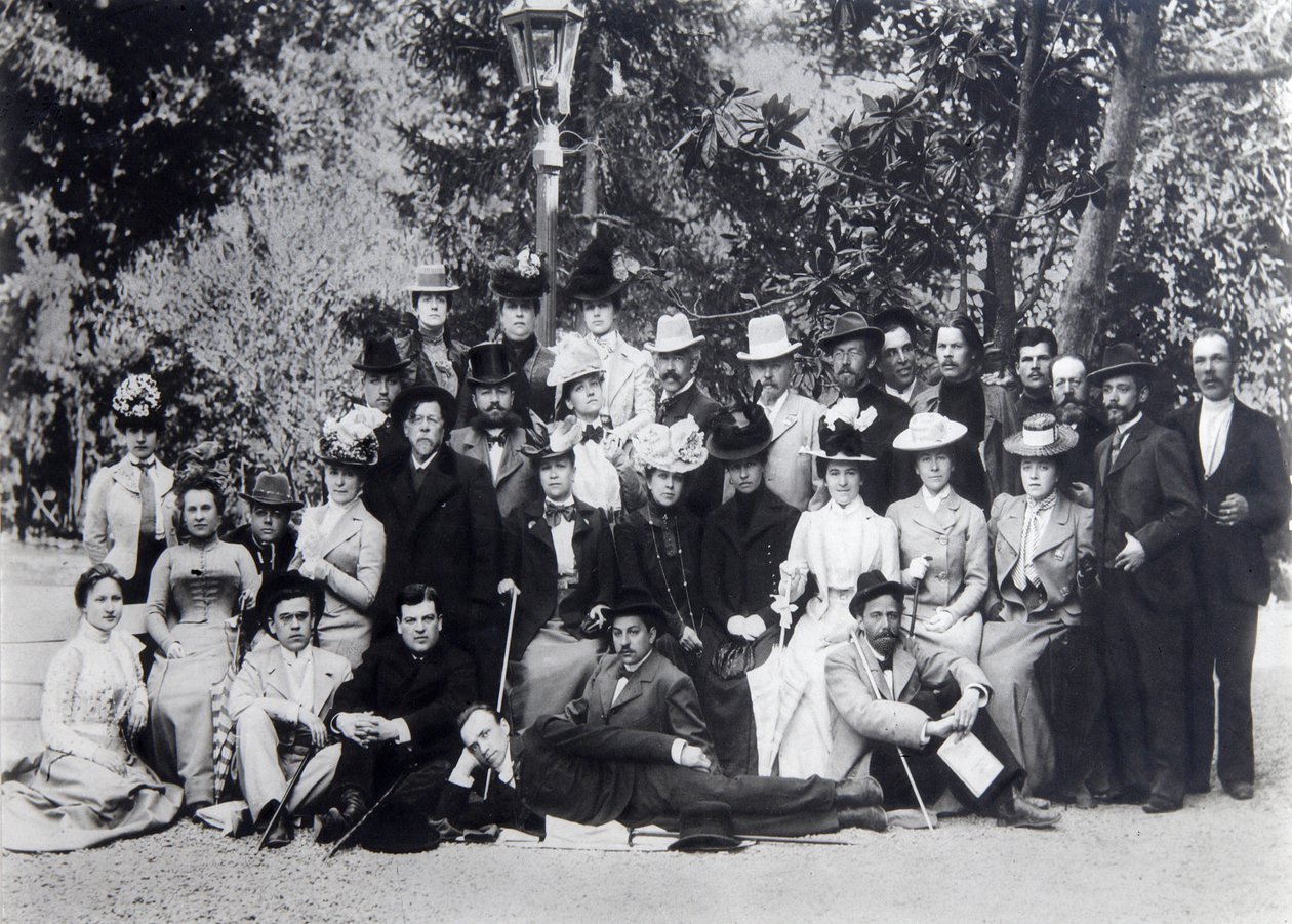 Yazar Maxim Gorky ve Anton Çehov, Moskova Sanat Tiyatrosu oyuncuları arasında, 1900 by Unbekannt