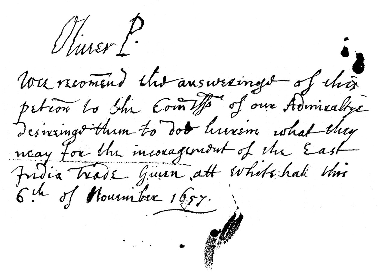 Oliver Cromwell'in Doğu Hindistan Şirketi'nin bir dilekçesine imzalı notu, Kasım 1657, 1893 by Unbekannt