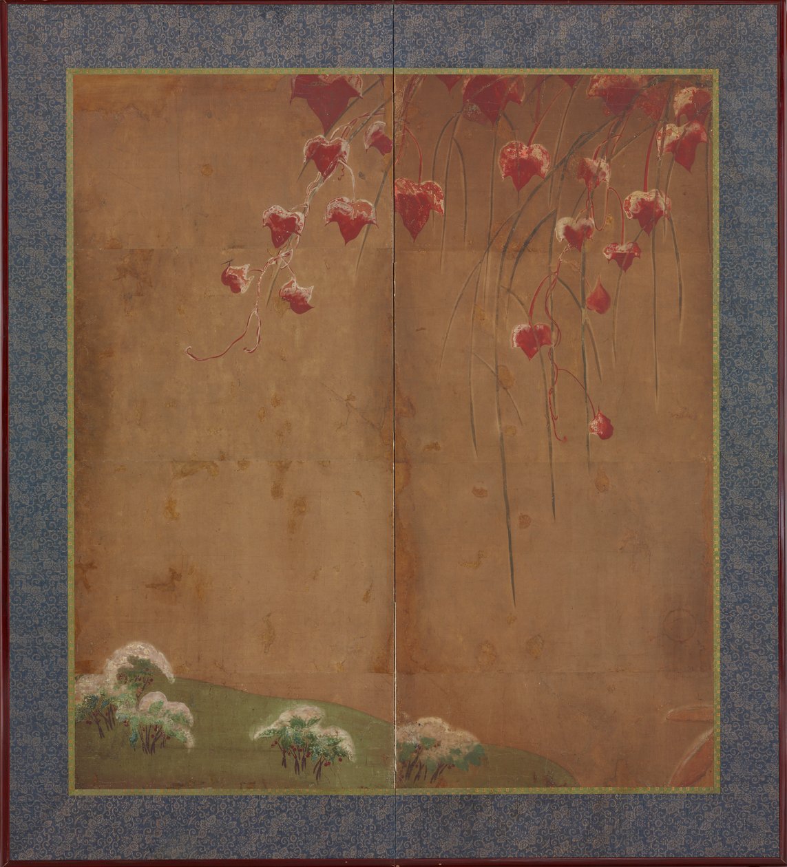 Sonbahar asması, uzaktaki ağaçlar ve kar, Edo dönemi, 1615-1868. by Unbekannt